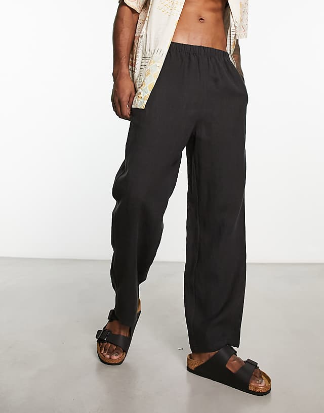 Weekday Seth Linen Trousers In Black