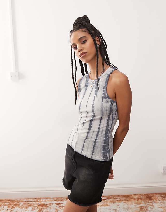 Weekday Tank Top In Black Tie Dye
