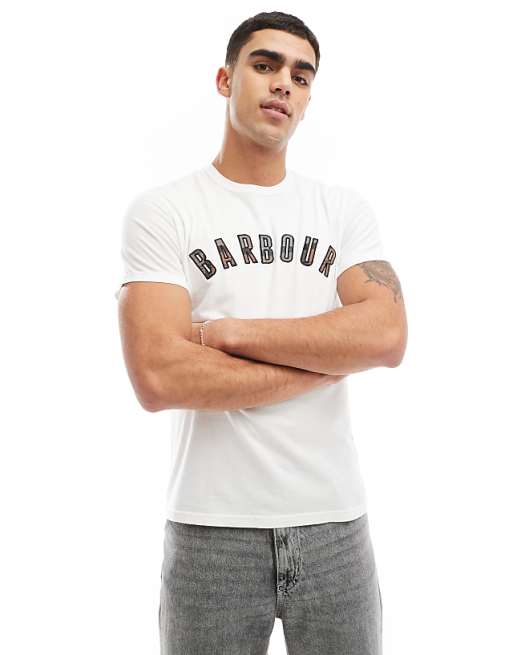 Barbour Ancroft collegiate tartan logo t-shirt in white