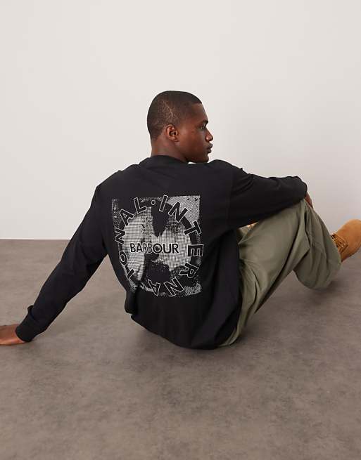Barbour International Long Sleeve Mapped Print Os T-shirt In Black