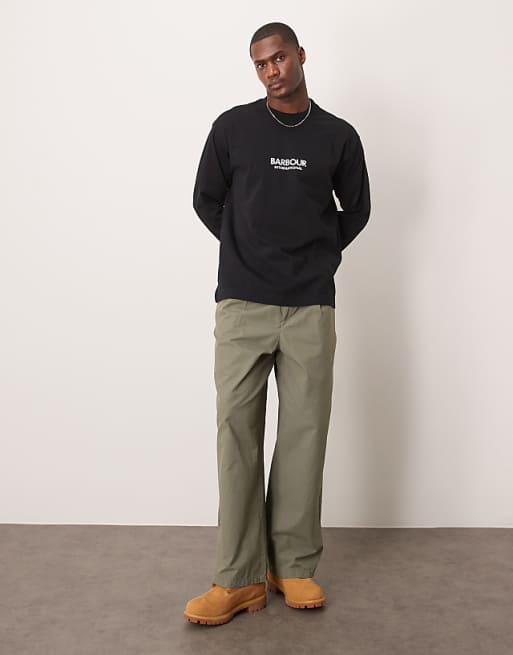 Barbour International Long Sleeve Mapped Print Os T-shirt In Black