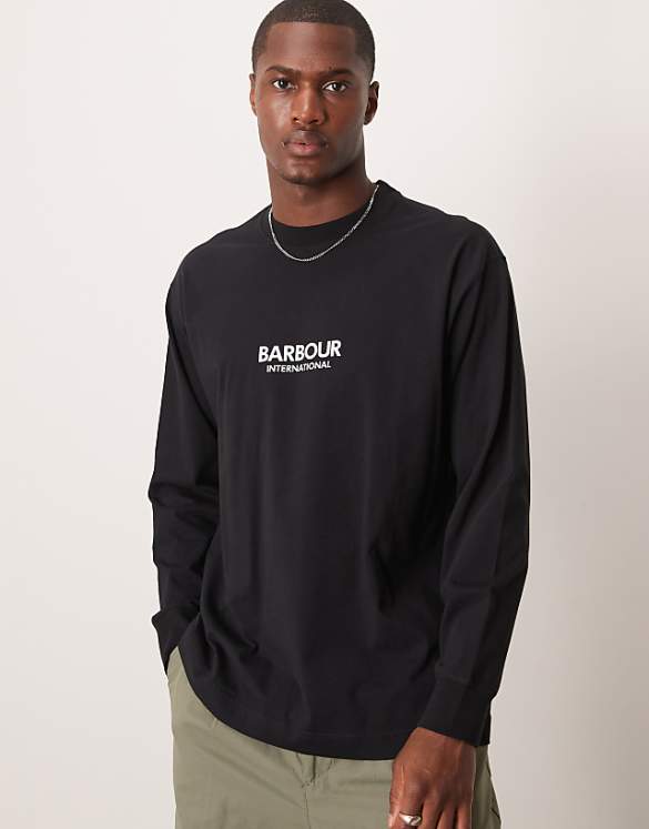 Barbour International long sleeve mapped print os t-shirt in black