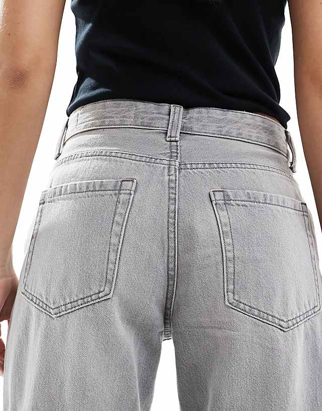 Bershka Ripped Knee Wide Leg Jeans In Light Grey