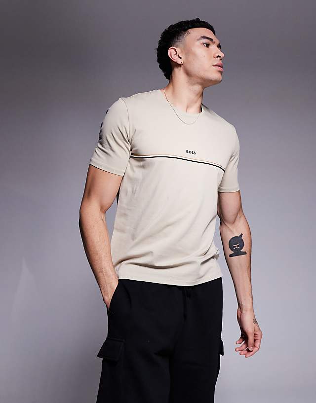 BOSS Bodywear Unique Stripe Logo T-shirt Regular Fit In Light Beige
