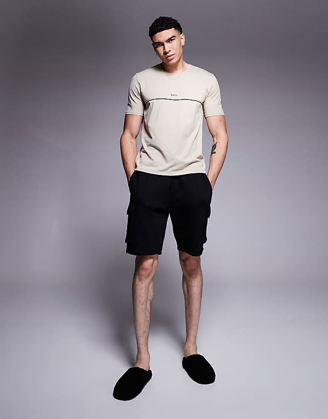 BOSS Bodywear Unique stripe logo t-shirt regular fit in light beige