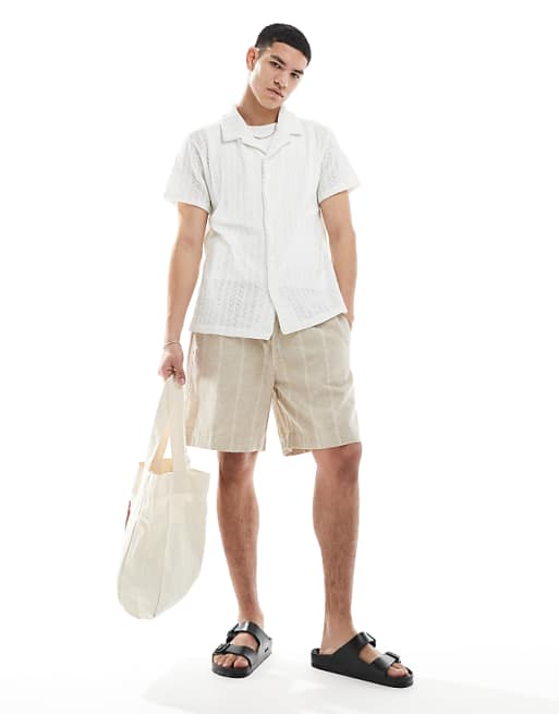 Brave Soul Open Knit Textured Short Sleeve Shirt In White