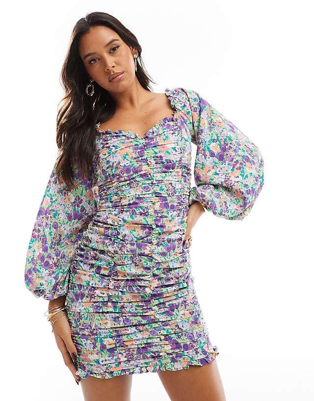 Collective The Label Ruched Mini Dress In Lilac