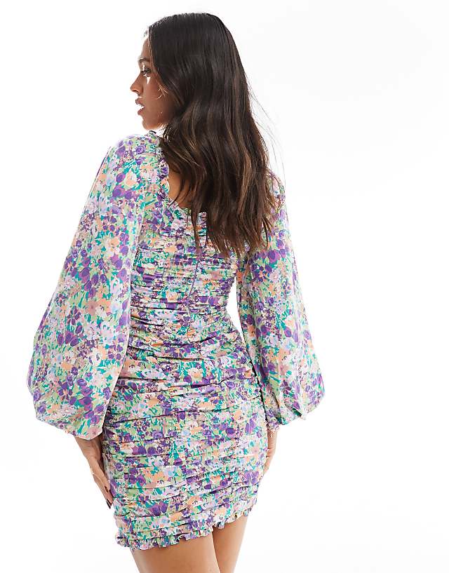 Collective The Label Ruched Mini Dress In Lilac
