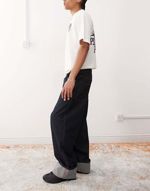 COLLUSION Baggy Jeans With Turn Up Hem In Rinse Wash