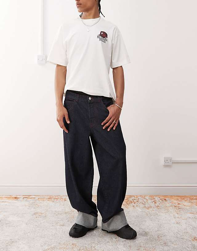COLLUSION Baggy Jeans With Turn Up Hem In Rinse Wash