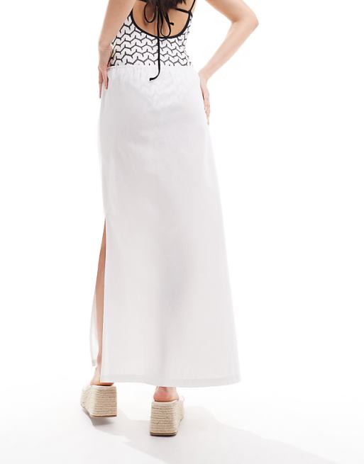 COLLUSION Beach Woven Maxi Skirt With Bow In White - WHITE