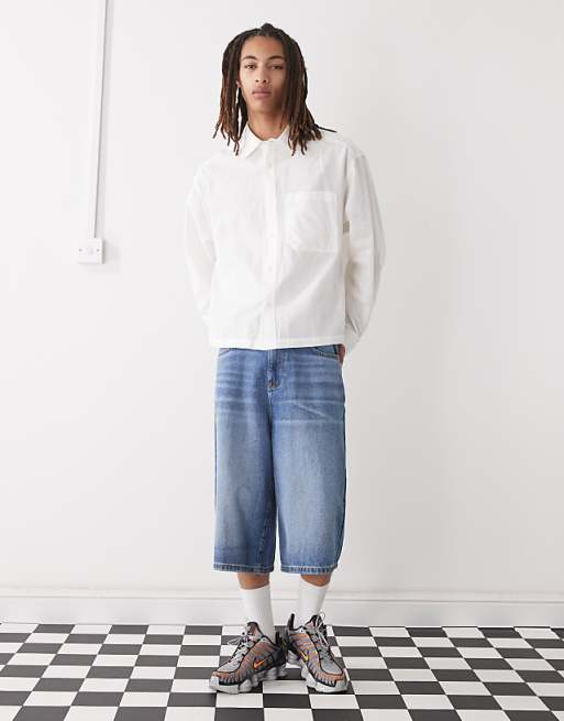COLLUSION Boxy Linen Look Long Sleeve Shirt In White