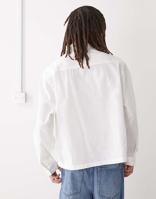 COLLUSION Boxy Linen Look Long Sleeve Shirt In White