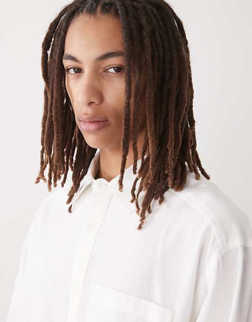 COLLUSION Boxy Linen Look Long Sleeve Shirt In White