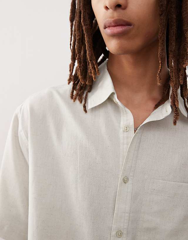 COLLUSION Boxy Linen Look Short Sleeve Shirt In Oatmeal
