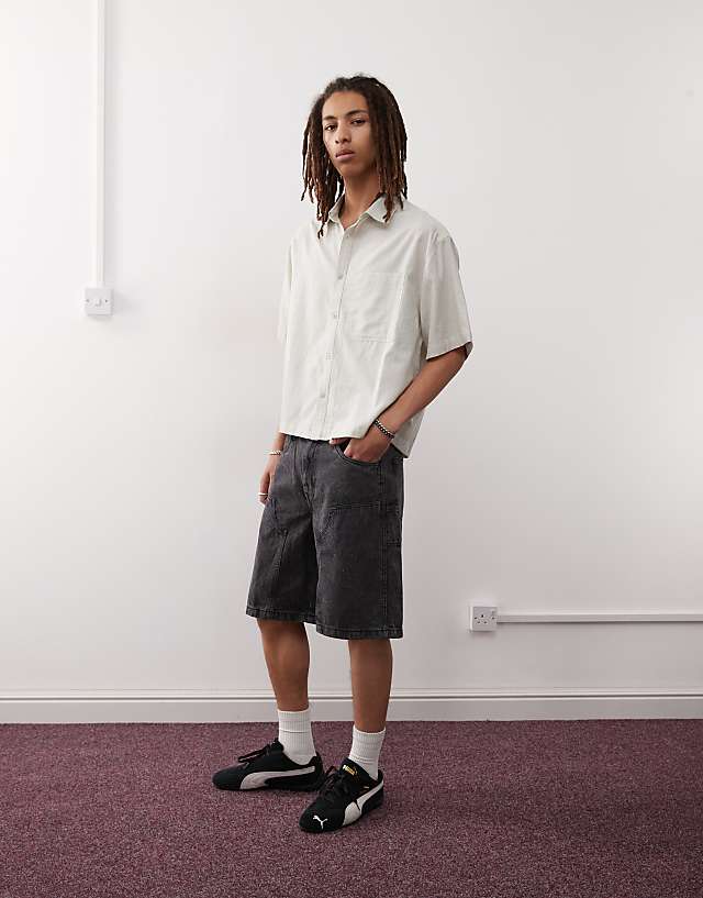 COLLUSION Boxy Linen Look Short Sleeve Shirt In Oatmeal