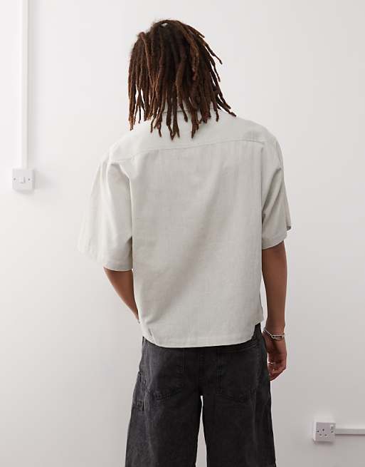 COLLUSION Boxy Linen Look Short Sleeve Shirt In Oatmeal