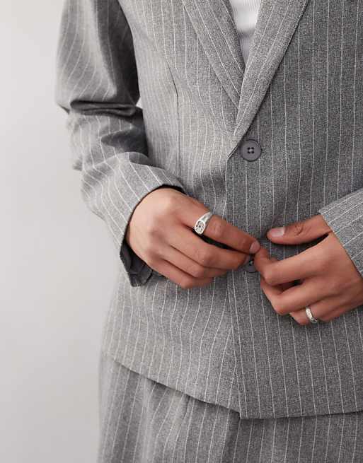COLLUSION Boxy Pinstripe Blazer Co-ord In Stone