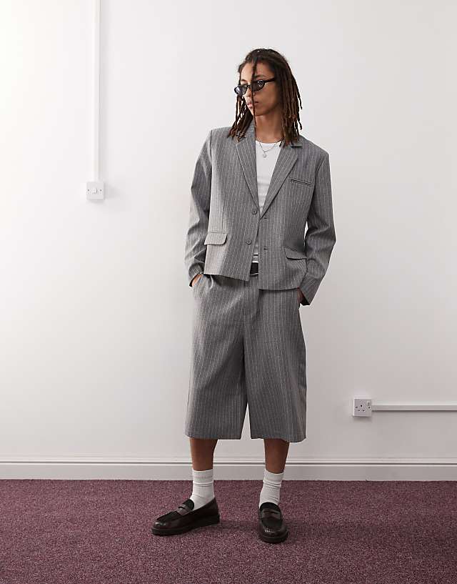 COLLUSION Boxy Pinstripe Blazer Co-ord In Stone