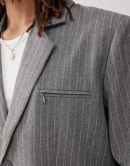 COLLUSION Boxy Pinstripe Blazer Co-ord In Stone