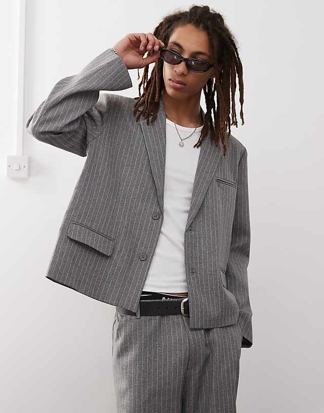 COLLUSION boxy pinstripe blazer co-ord in stone