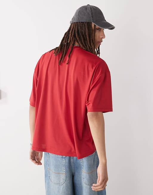 COLLUSION Boxy T-shirt In Red Sports Air Tex Fabric Jersey With Number Print