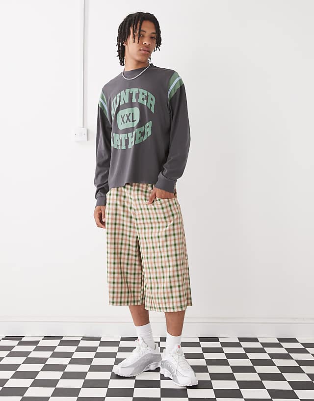 COLLUSION Long Sleeve Relaxed Printed T-shirt In Charcoal