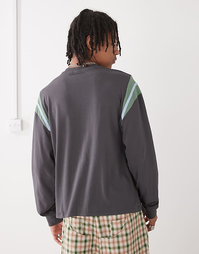 COLLUSION Long Sleeve Relaxed Printed T-shirt In Charcoal