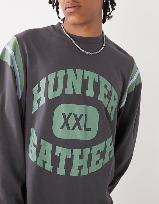 COLLUSION Long Sleeve Relaxed Printed T-shirt In Charcoal