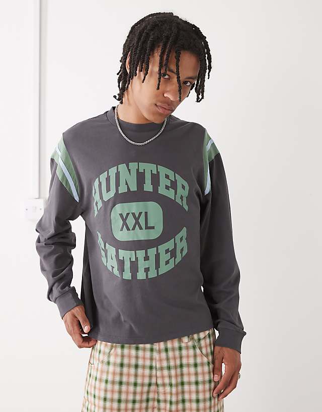 COLLUSION Long Sleeve Relaxed Printed T-shirt In Charcoal