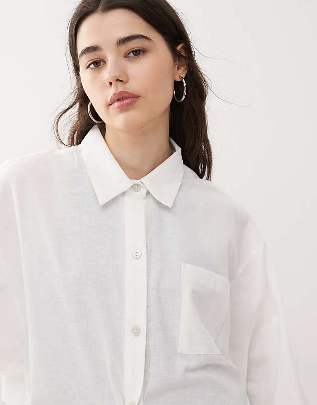 COLLUSION Oversized Linen Look Blend Shirt In White - WHITE