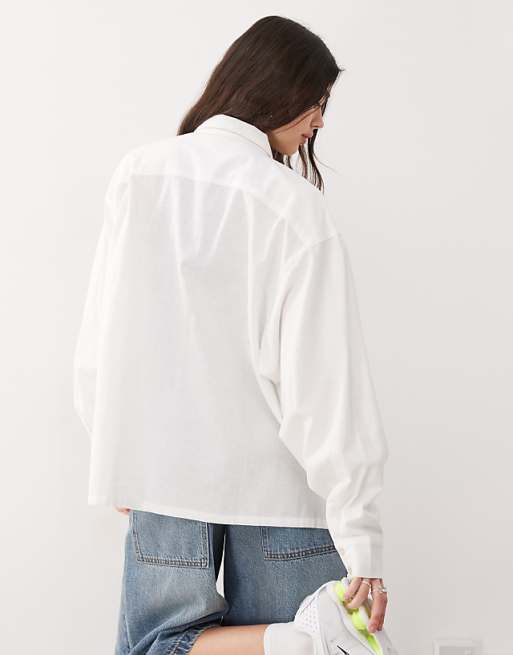 COLLUSION Oversized Linen Look Blend Shirt In White - WHITE