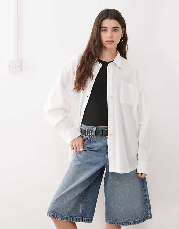 COLLUSION Oversized Linen Look Blend Shirt In White - WHITE