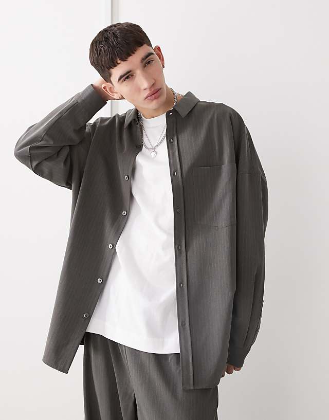 COLLUSION oversized tailored shirt in pinstripe