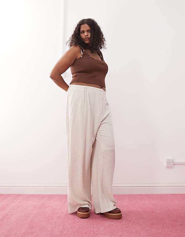 COLLUSION Plus Relaxed Woven Trouser With Linen In Stone - STONE