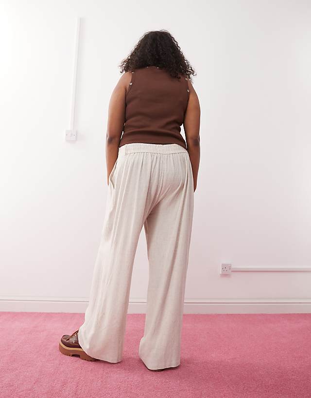 COLLUSION Plus Relaxed Woven Trouser With Linen In Stone - STONE