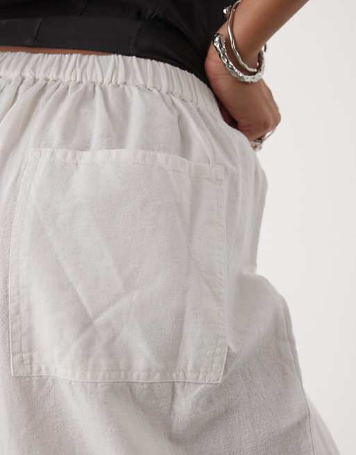COLLUSION Relaxed Woven Balloon Pant With Linen In White - WHITE