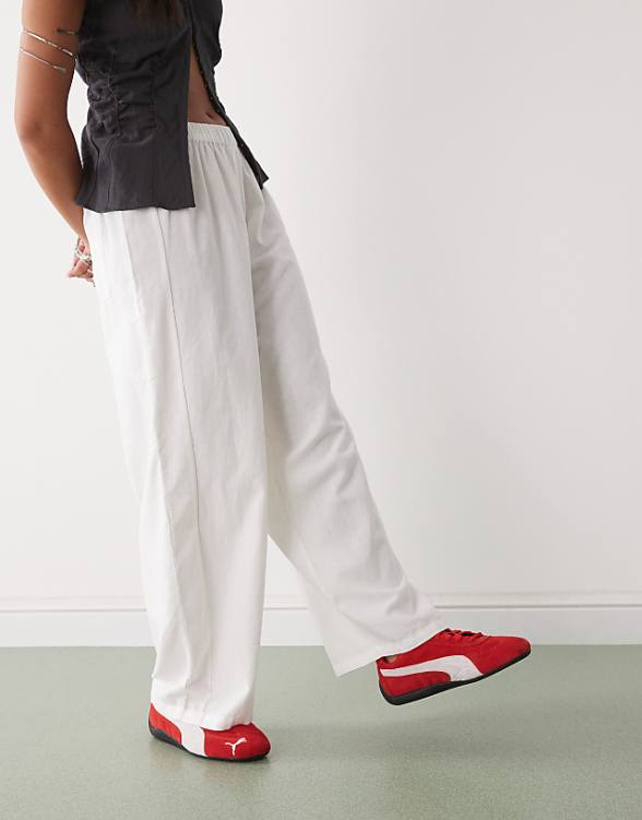 COLLUSION relaxed woven balloon pant with linen in white - WHITE