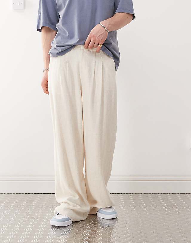 COLLUSION Tailored Woven Trouser With Linen In Stone - STONE