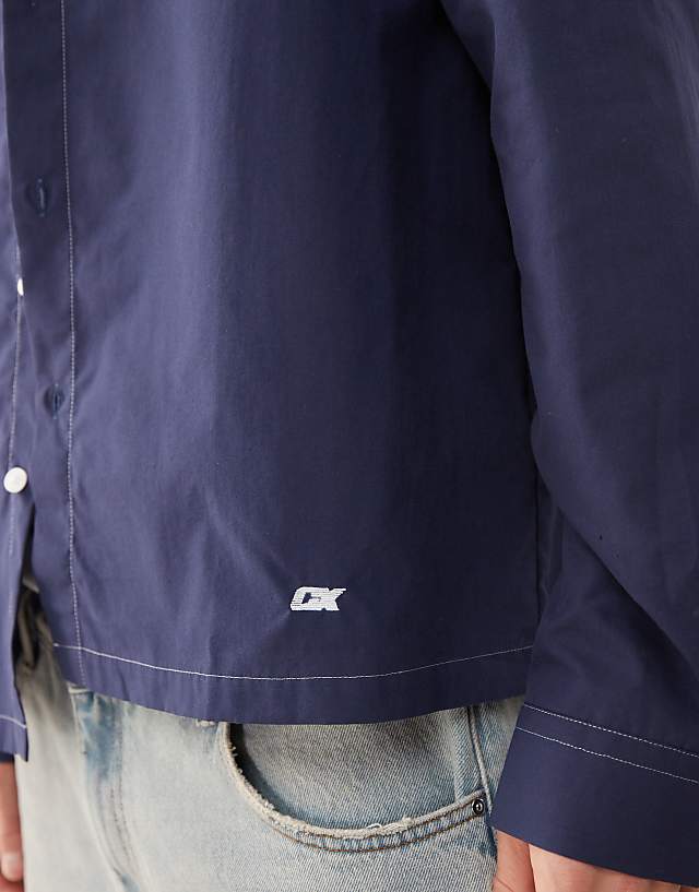 COLLUSION Twill Long Sleeve Shirt With Contrast Stitch In Navy