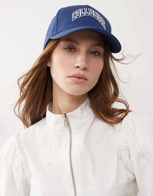 COLLUSION Unisex cap embroidery and print in navy blue