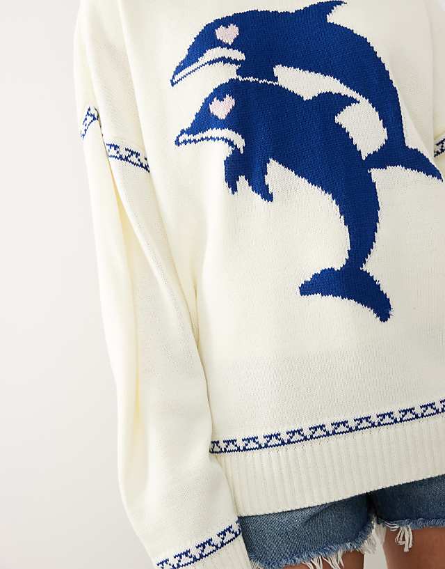 COLLUSION Unisex Dolphin Print Knitted Boxy Jumper