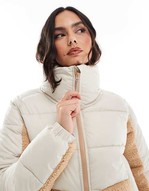 Columbia Leadbetter Point II Sherpa Hybrid Puffer Jacket In Dark Stone And Canoe