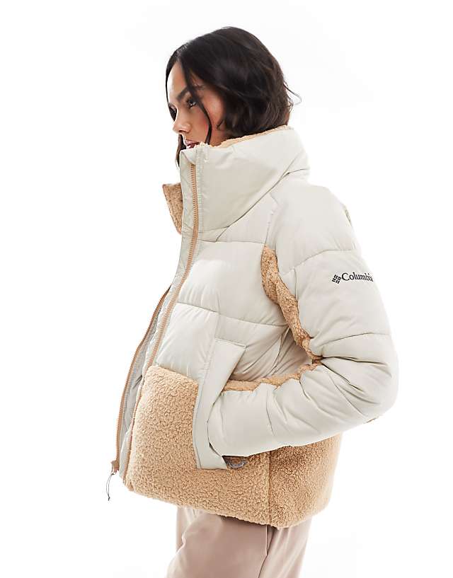 Columbia Leadbetter Point II sherpa hybrid puffer jacket in dark stone and canoe