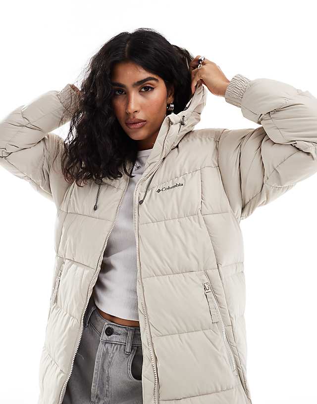 Columbia Pike Lake II Long Line Puffer Coat In Dark Stone