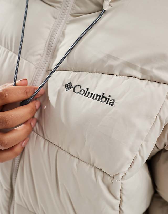 Columbia Pike Lake II Long Line Puffer Coat In Dark Stone