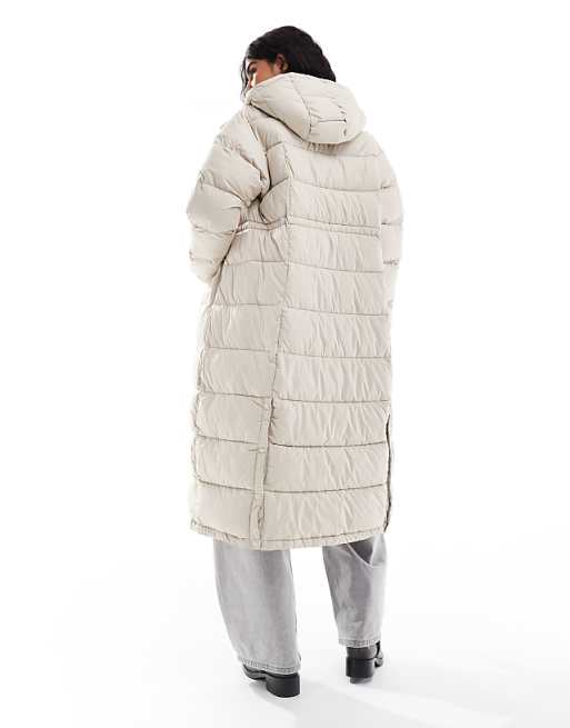 Columbia Pike Lake II Long Line Puffer Coat In Dark Stone