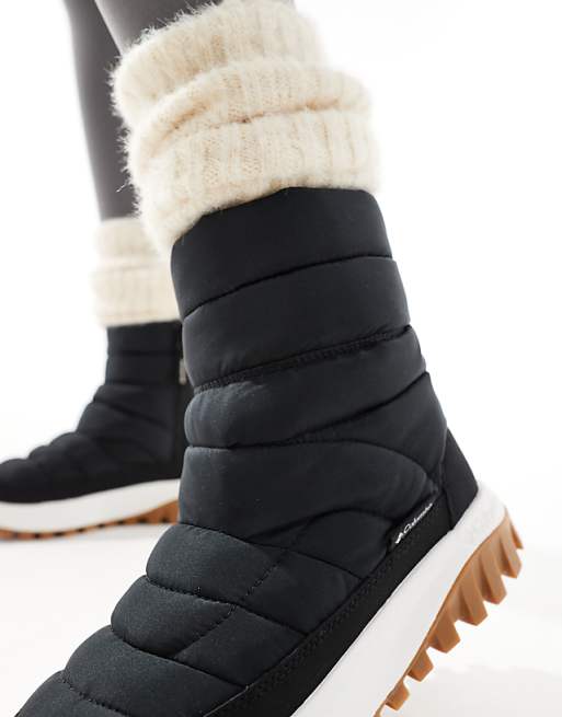Columbia Snowtrot Mid Snow Boots In Black And Sea Salt