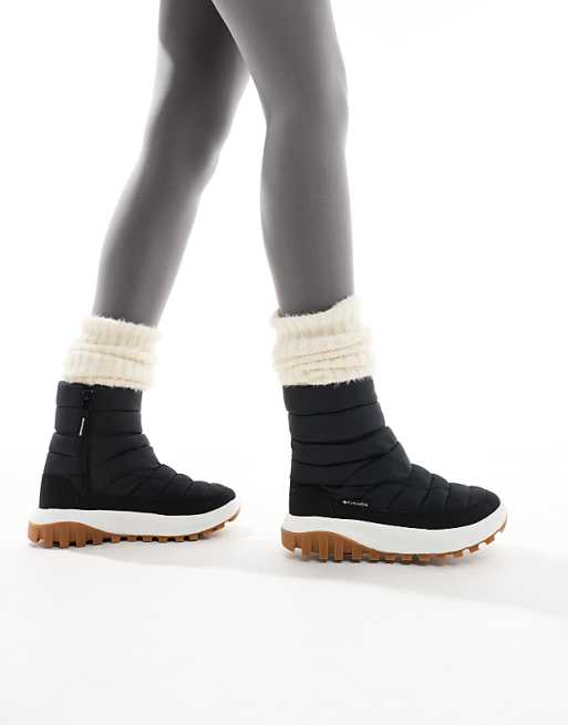 Columbia Snowtrot Mid Snow Boots In Black And Sea Salt