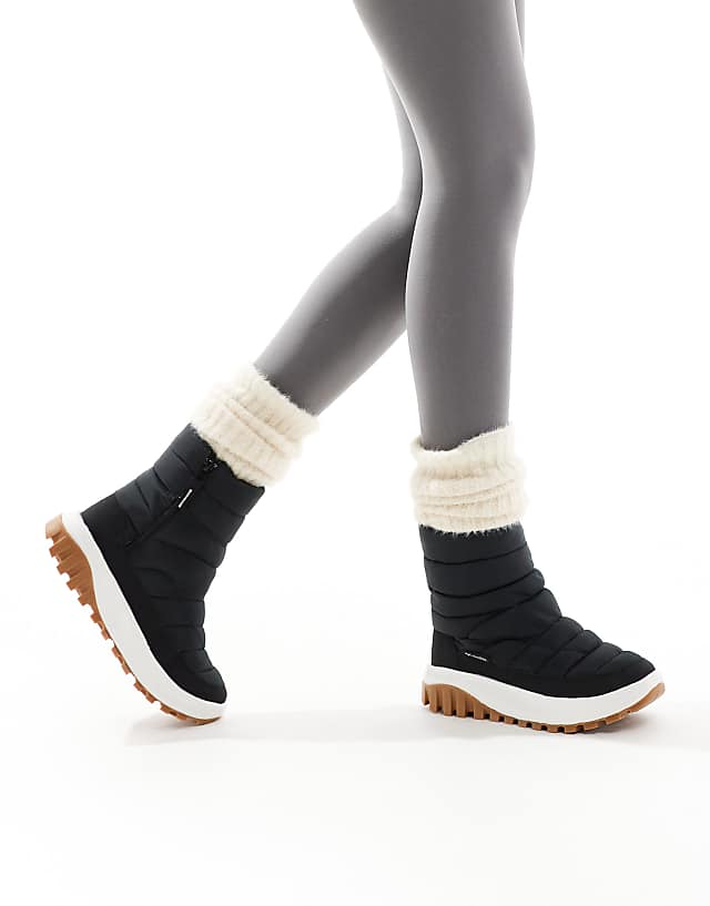 Columbia Snowtrot Mid Snow Boots In Black And Sea Salt